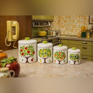 Ransburg Fruit Tree Canister Set White‎ Vintage Kitchen Storage Jars